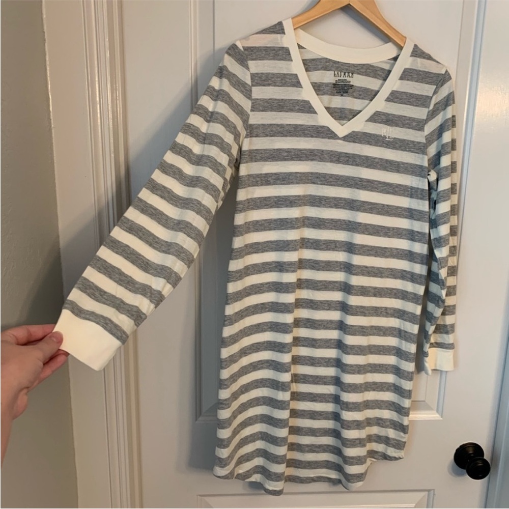 Lauren by Ralph Lauren Striped Cotton Blend Sleep Night Shirt T-shirt - Picture 6 of 10